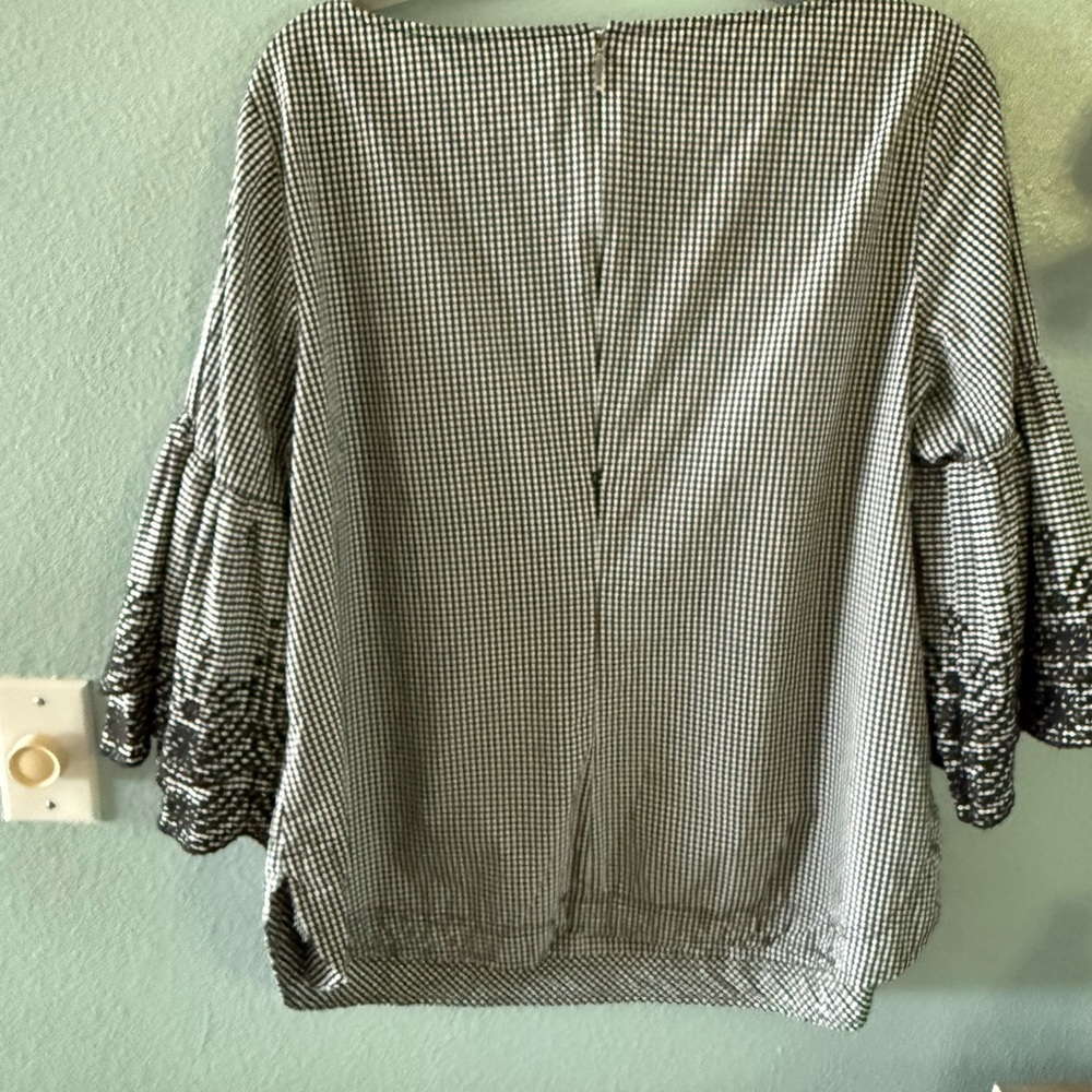 Ralph Lauren Gray Green Boxy Ruffled Blouse